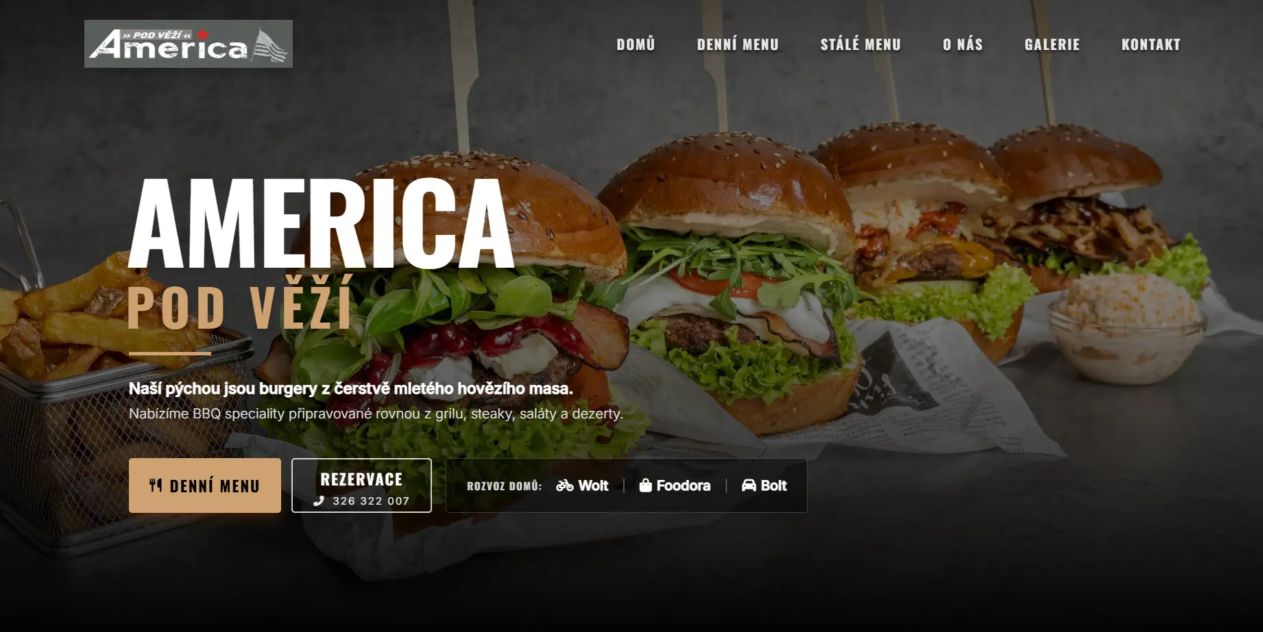 America Pod Věží – desktop verze webu na míru od Webresent