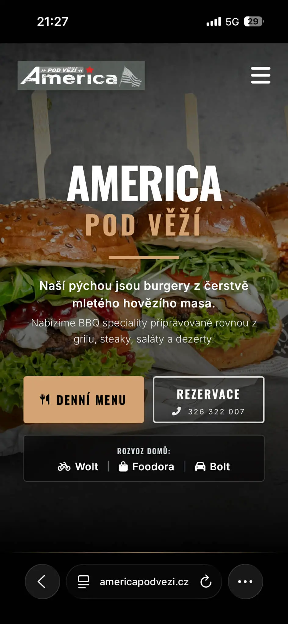America Pod Věží – mobilní verze webu na míru od Webresent