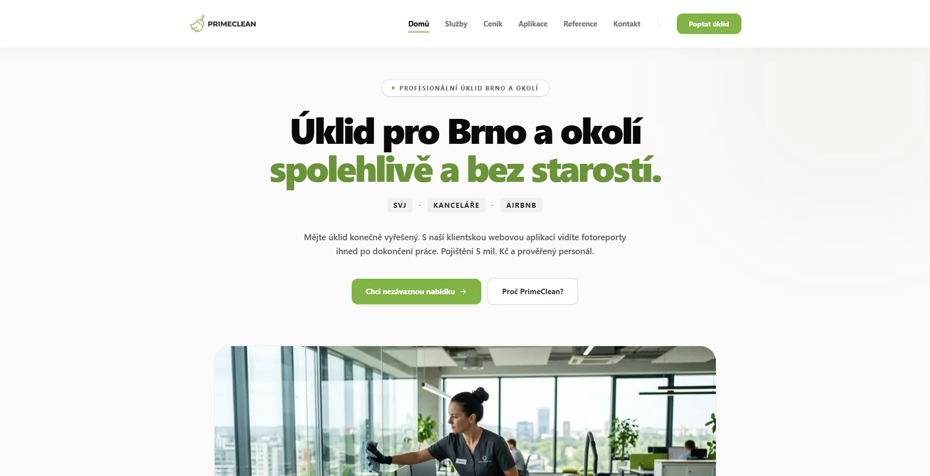 PrimeClean – desktop verze webu na míru od Webresent