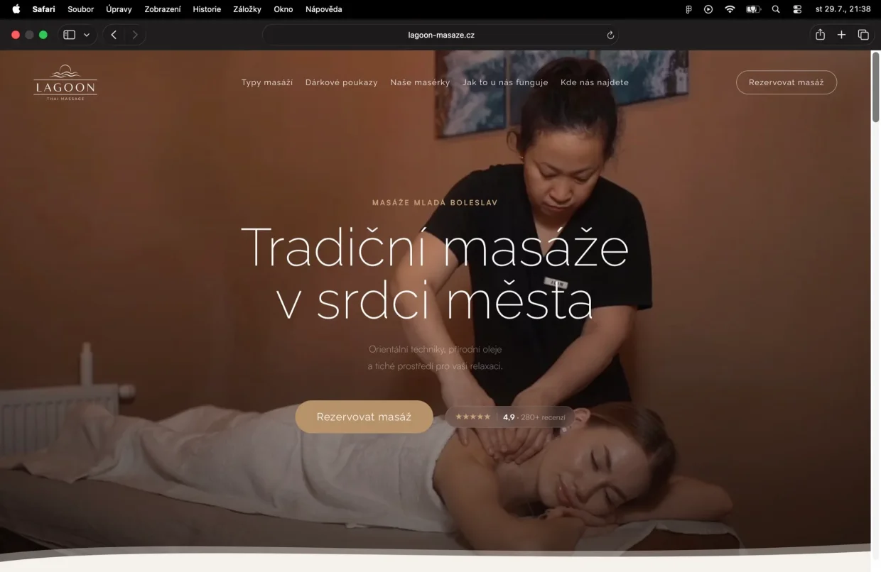 Lagoon Masáže — desktopová verze webu na míru od Webresent