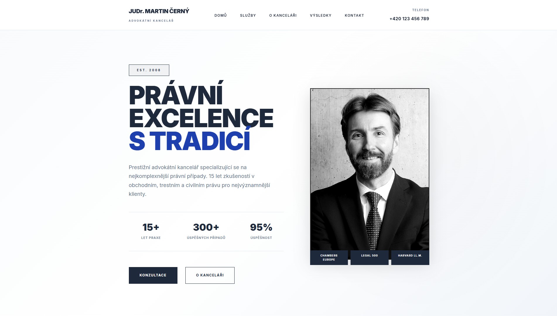 Demo webové stránky pro advokátní kancelář JUDr. Martin Černý - profesionální marine blue design