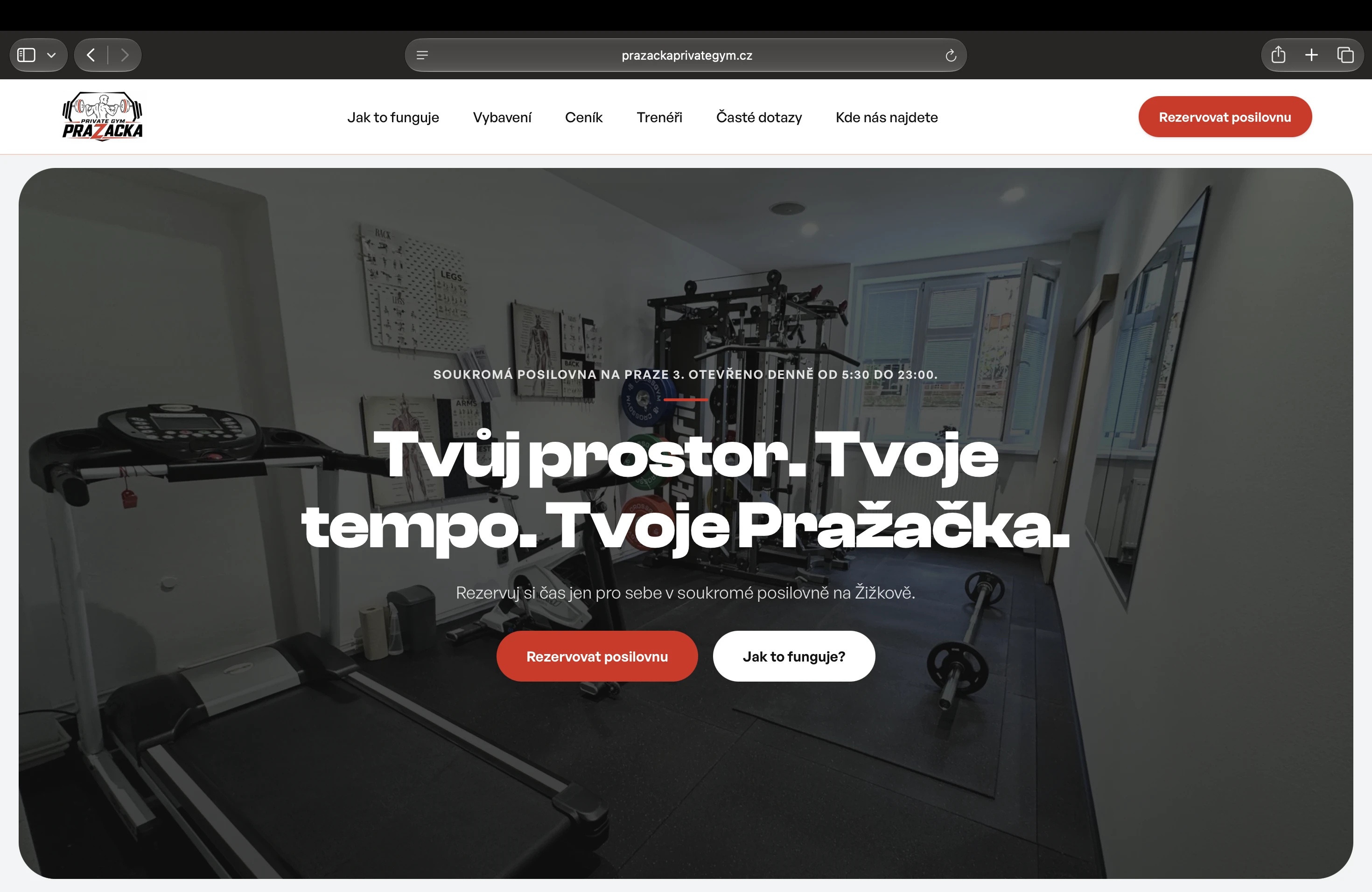 Pražačka Private Gym — desktopová verze webu na míru od Webresent