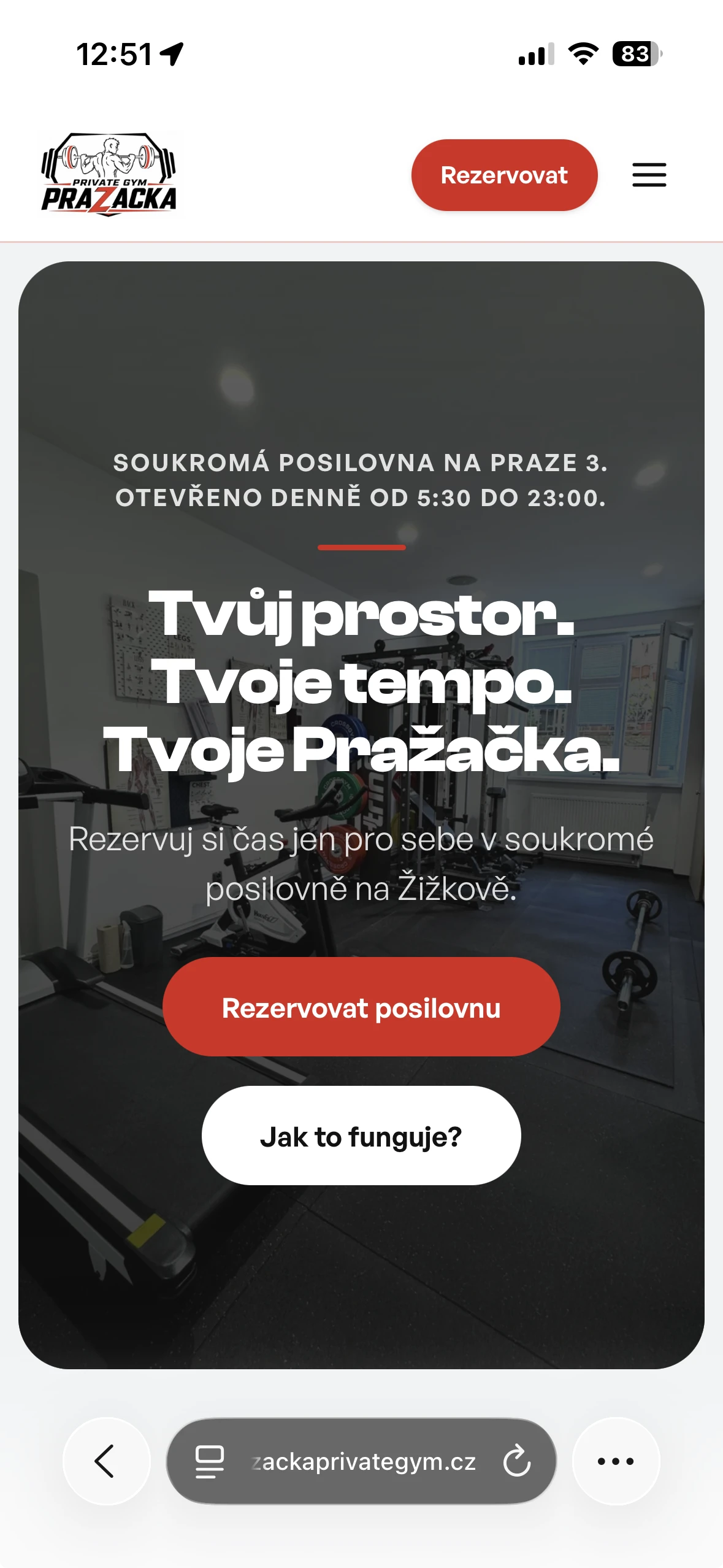 Pražačka Private Gym — mobilní verze webu na míru od Webresent