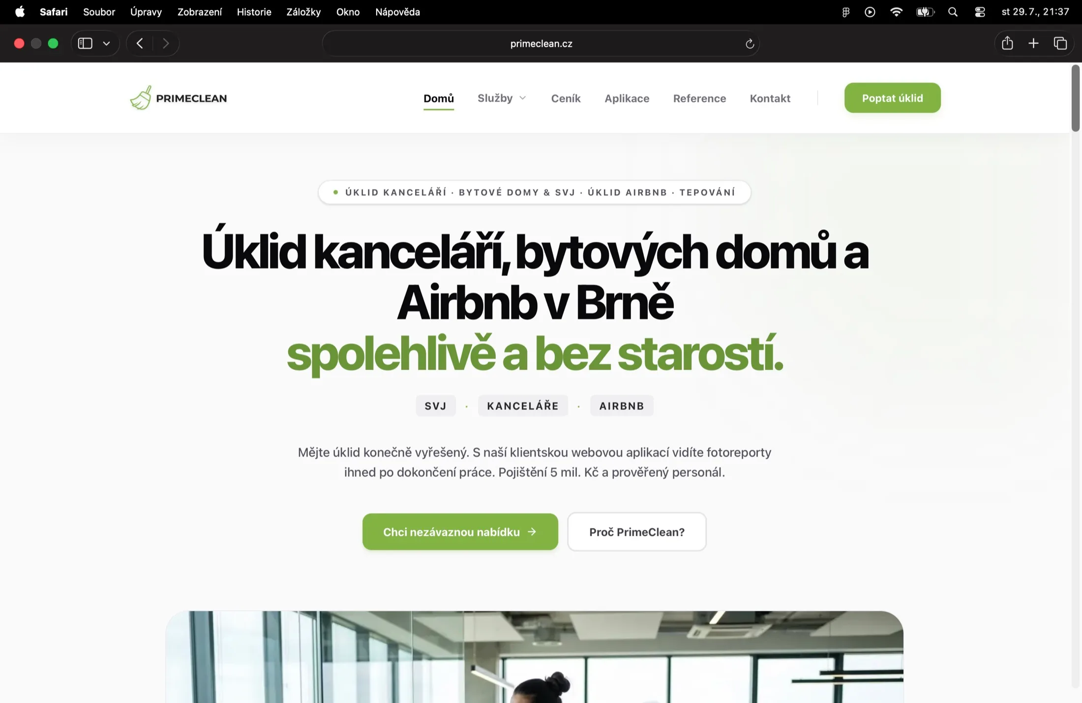 PrimeClean — desktopová verze webu na míru od Webresent