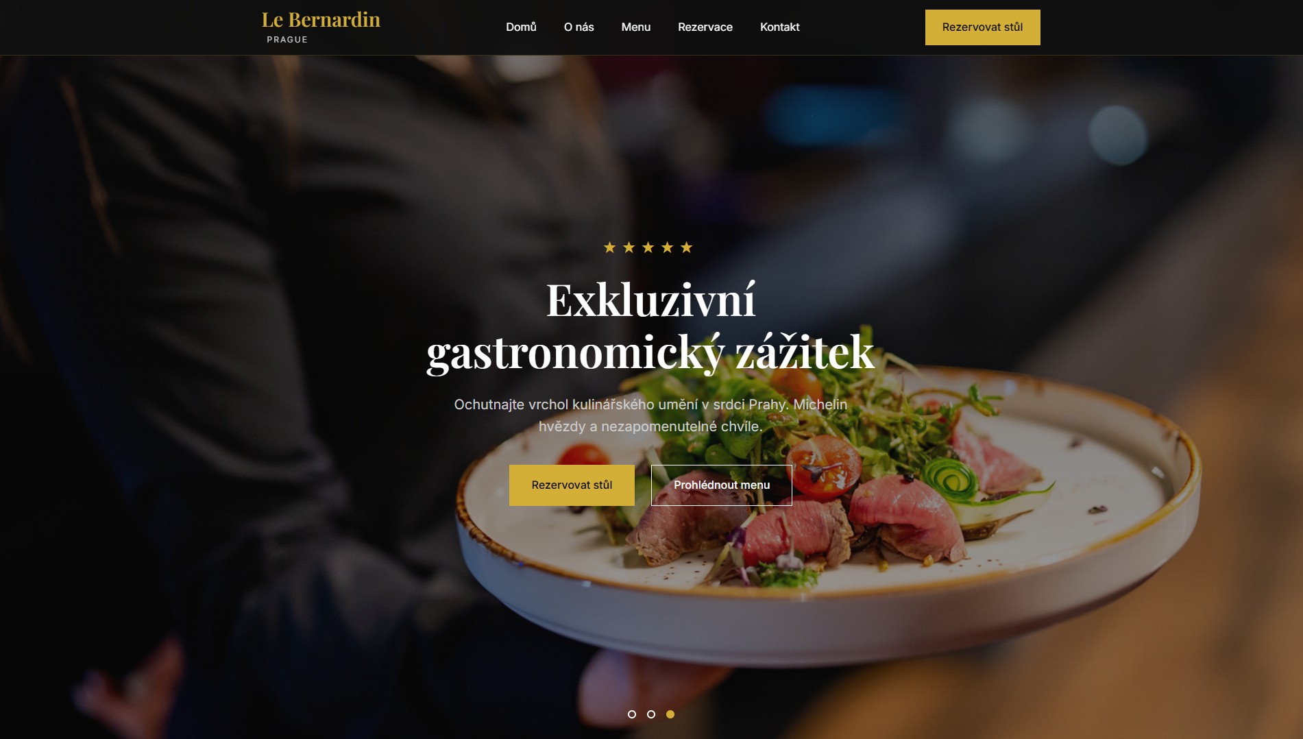 Demo webové stránky pro luxusní restauraci Le Bernardin - moderní design s golden akcenty